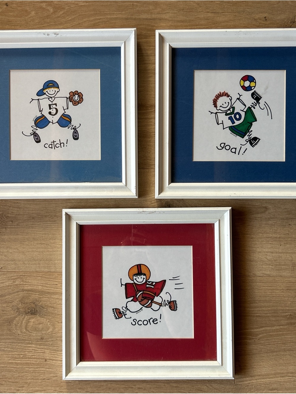 Set of 3 Framed Kids‎ Sports Prints - Blue & Red Mats